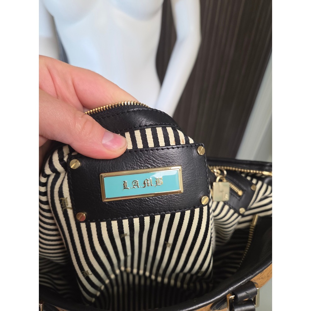Y2K L.A.M.B. Gwen Stefani Monogram Tote Bag Tan Black Leather Studded Handbag - Picture 2 of 10